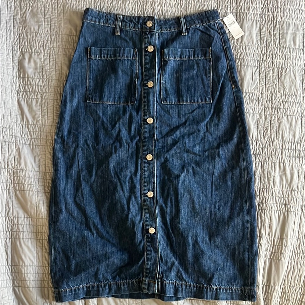 NWT GAP Factory Denim Button-Front Midi Skirt size 8